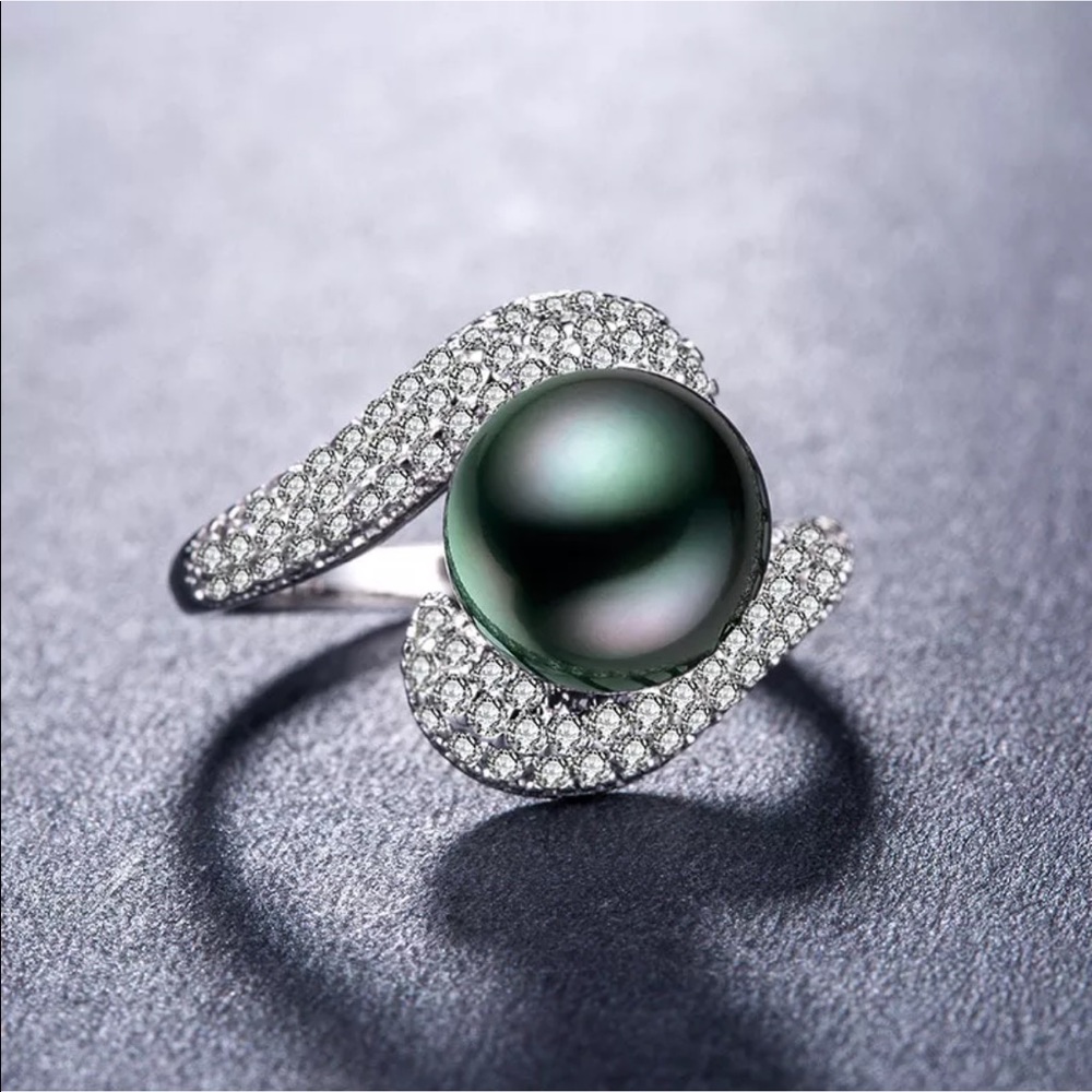 HP🎉Tahitian Shell Pearl 925 Silver Bypass Ring - Picture 2 of 7